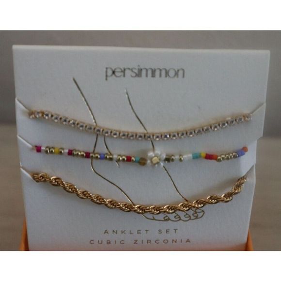 Persimmon Women's 3 Piece Cubic Zirconia Anklet Set - Picture 3 of 3